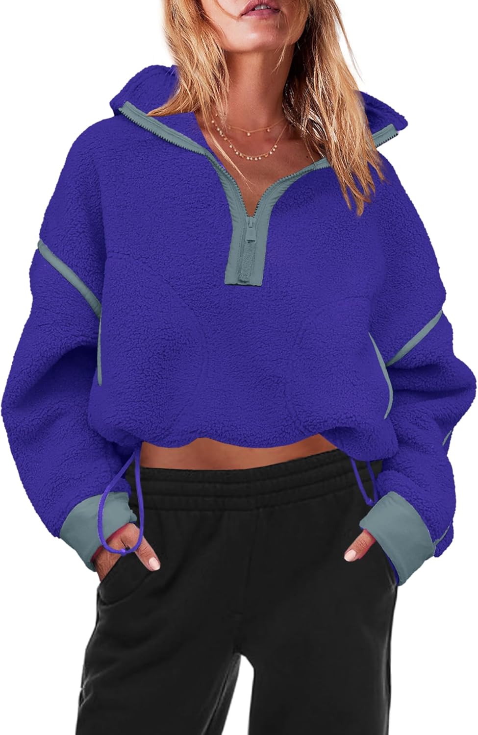 Panadila Women's Oversized Half Zip Sherpa Fleece Pullover Soft Fuzzy Sweatshirt with Pockets