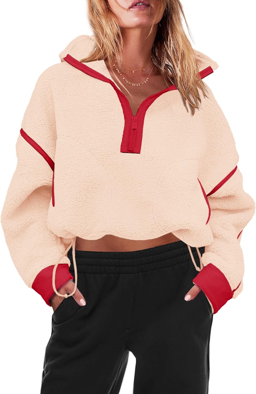 Panadila Women's Oversized Half Zip Sherpa Fleece Pullover Soft Fuzzy Sweatshirt with Pockets