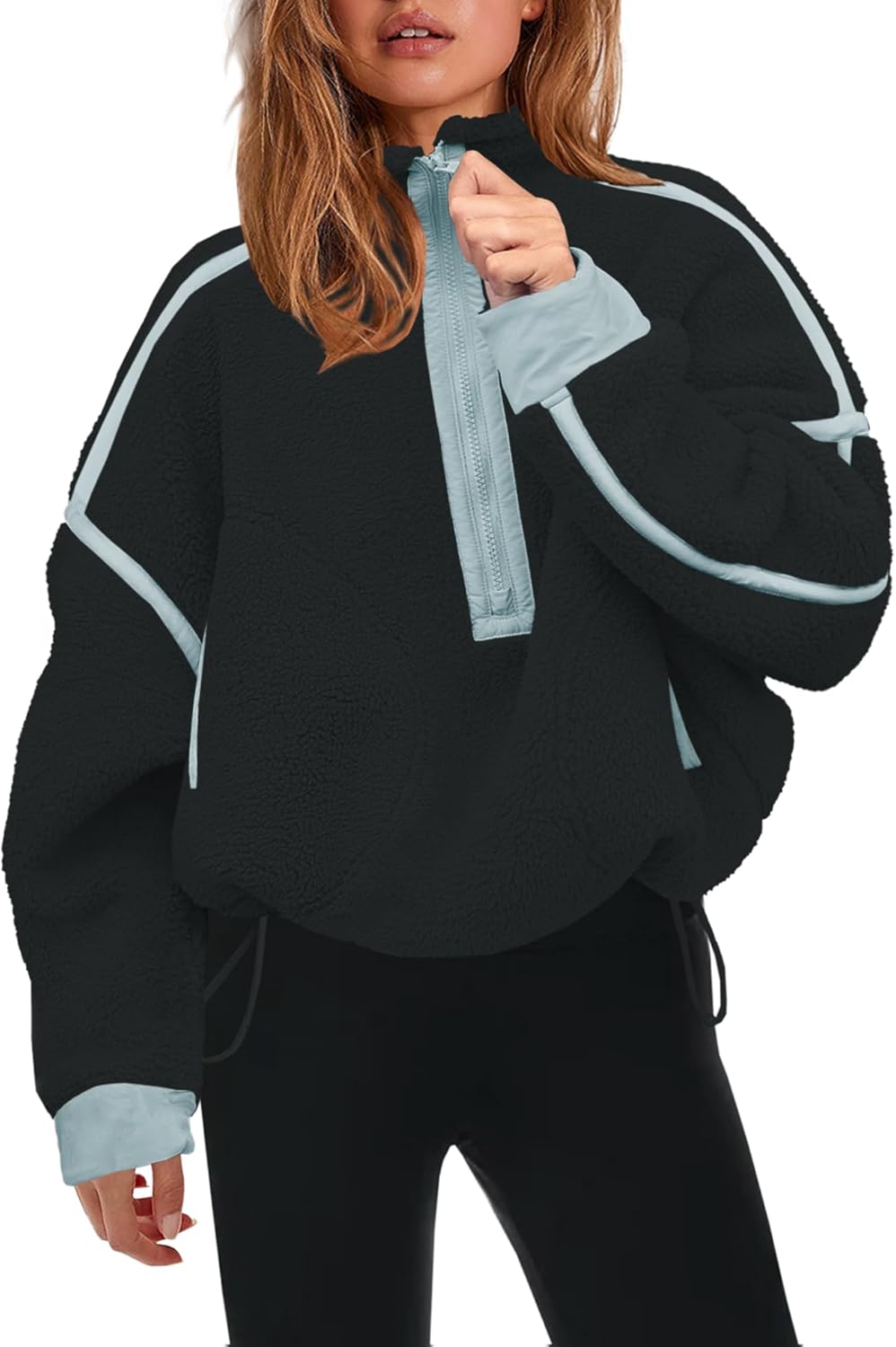 Panadila Women's Oversized Half Zip Sherpa Fleece Pullover Soft Fuzzy Sweatshirt with Pockets
