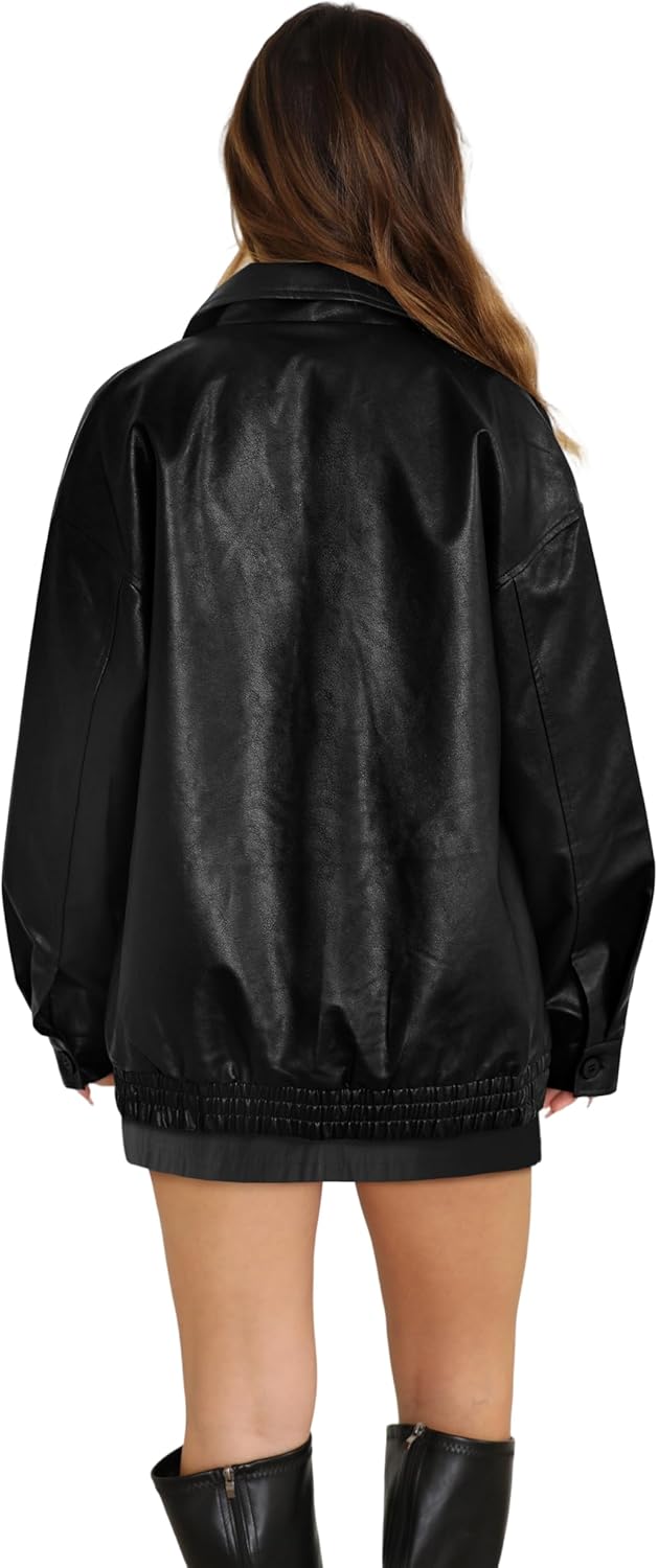 WIHOLL Women's Oversized Faux Suede Leather Jacket Fall Motorcycle Coat Winter Fashion Outfit Y2K Top