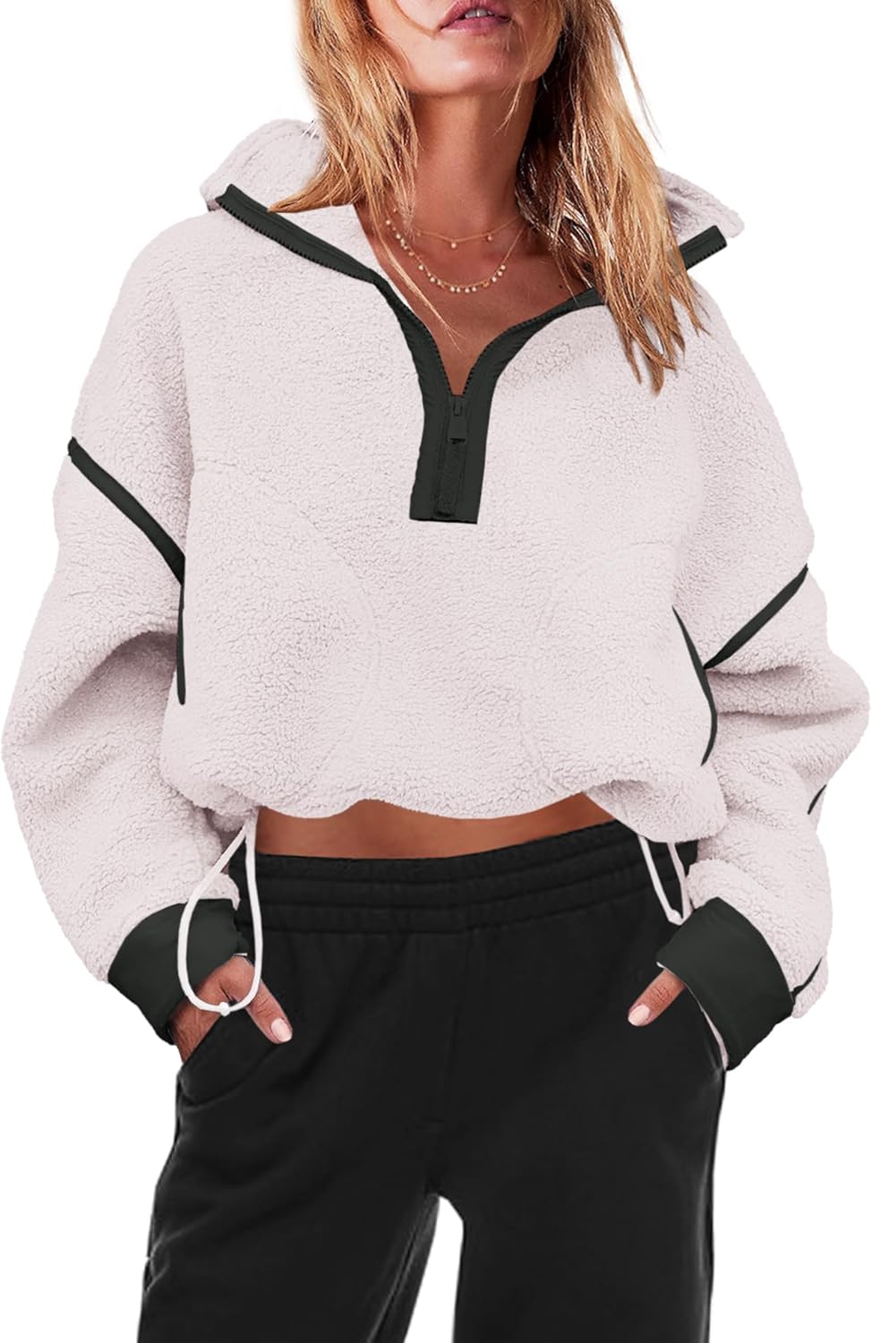 Panadila Women's Oversized Half Zip Sherpa Fleece Pullover Soft Fuzzy Sweatshirt with Pockets