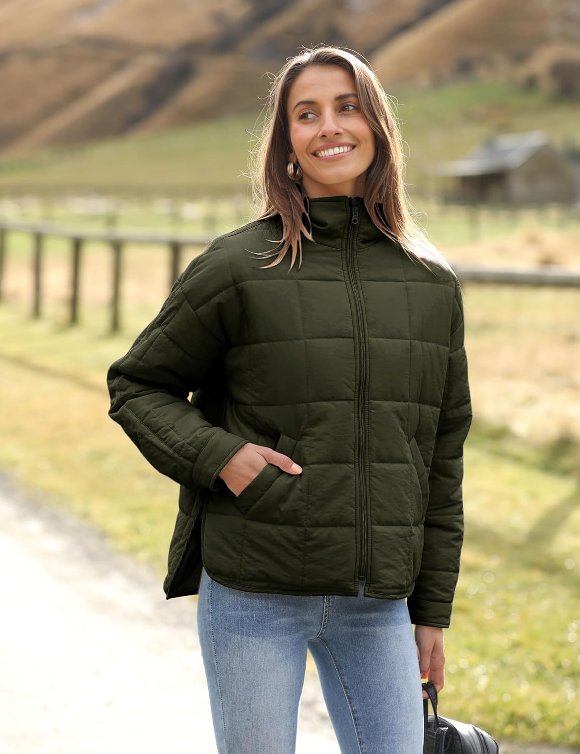 Bianstore Women's Oversized Quilted Splice Lightweight Puffer Jacket Casual Padded Coat