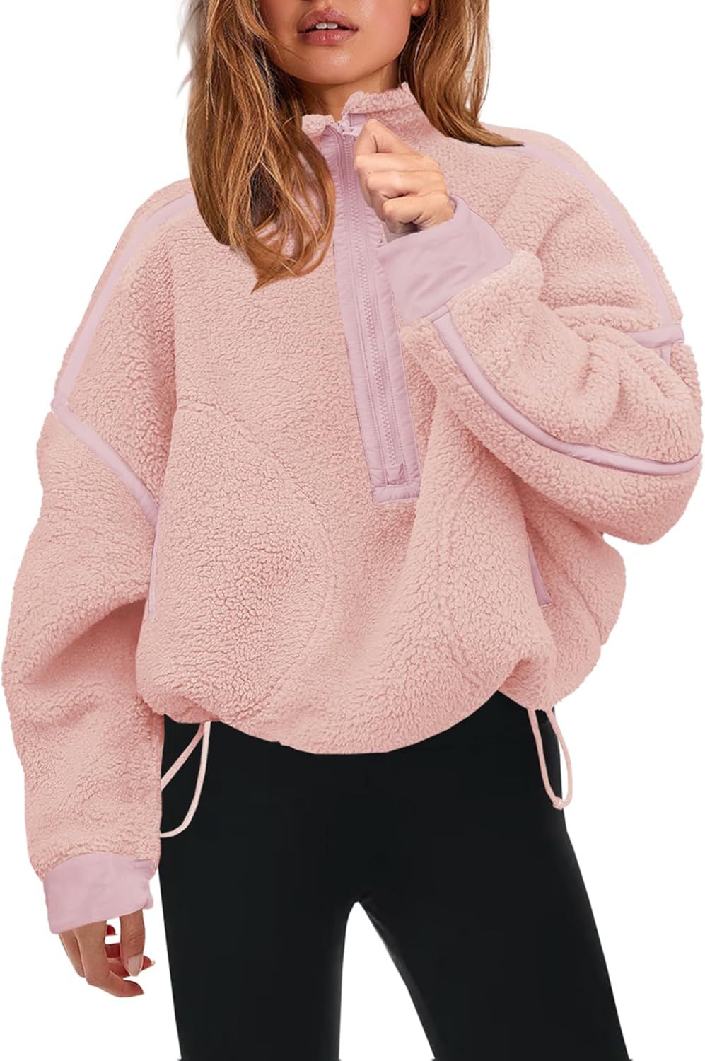 Panadila Women's Oversized Half Zip Sherpa Fleece Pullover Soft Fuzzy Sweatshirt with Pockets
