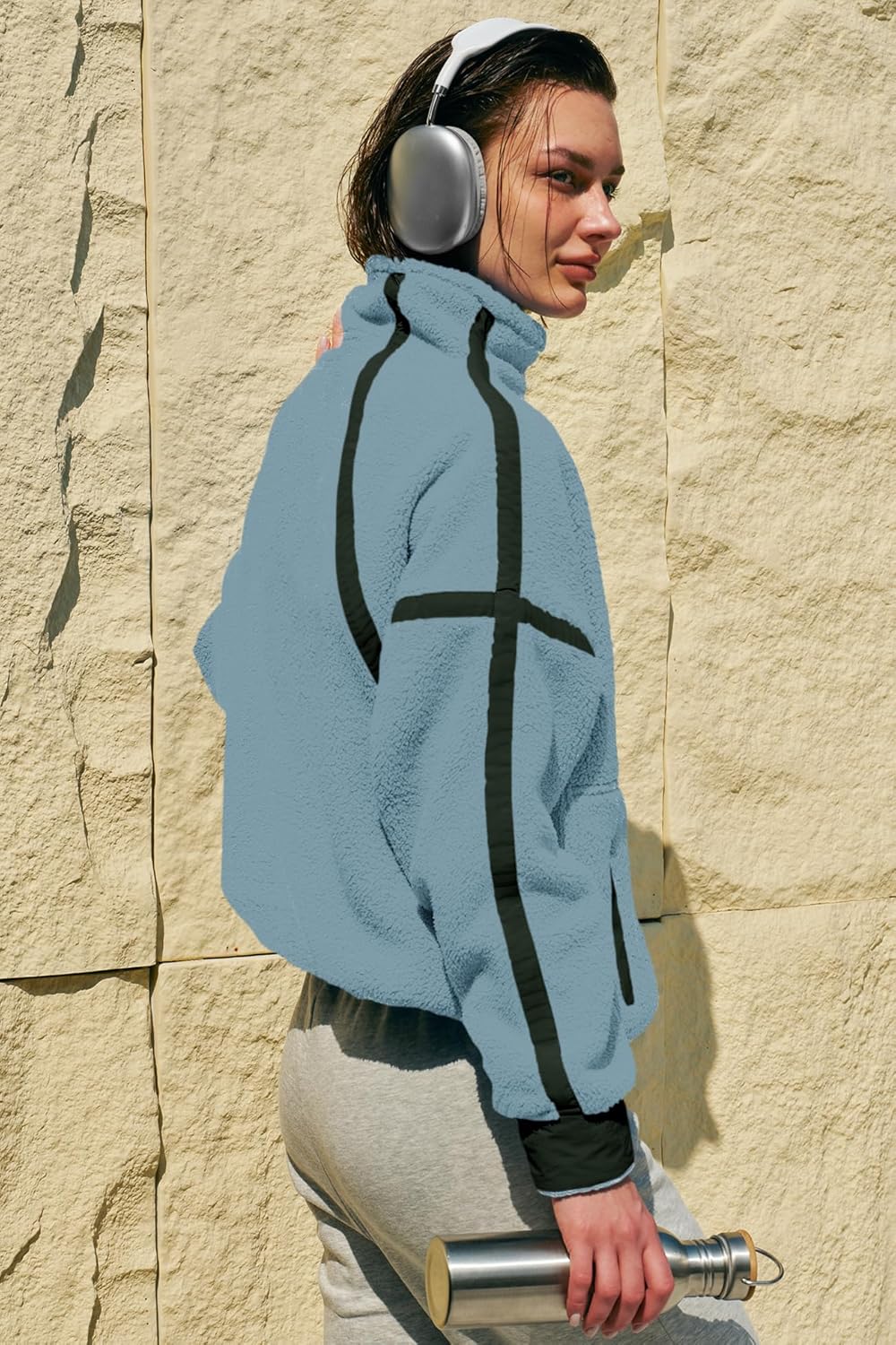 Panadila Women's Oversized Half Zip Sherpa Fleece Pullover Soft Fuzzy Sweatshirt with Pockets