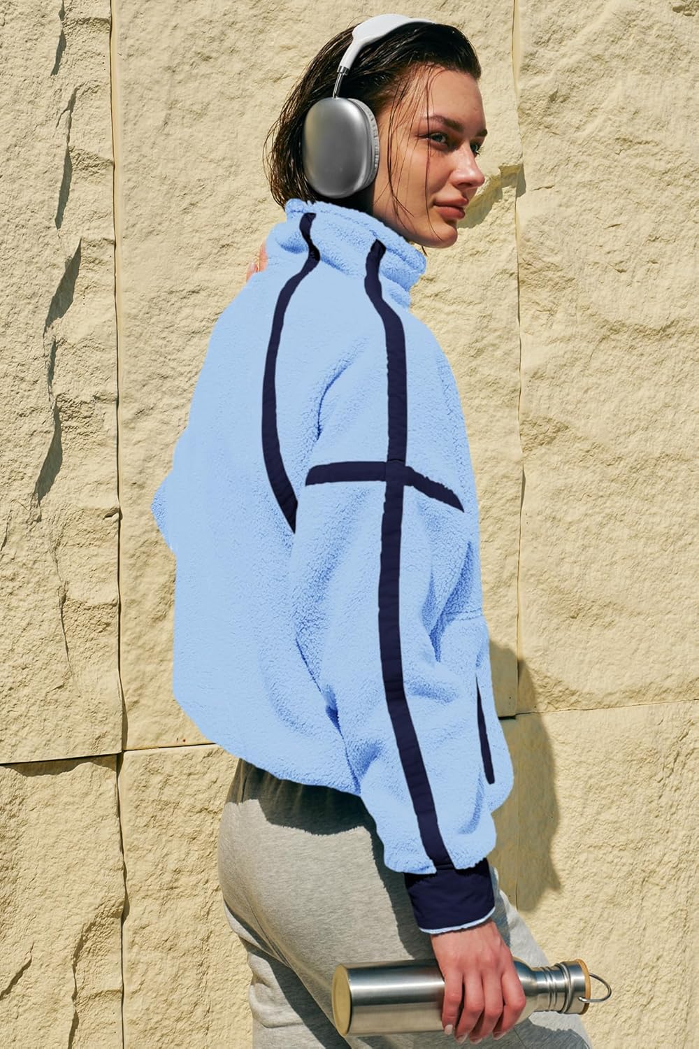 Panadila Women's Oversized Half Zip Sherpa Fleece Pullover Soft Fuzzy Sweatshirt with Pockets