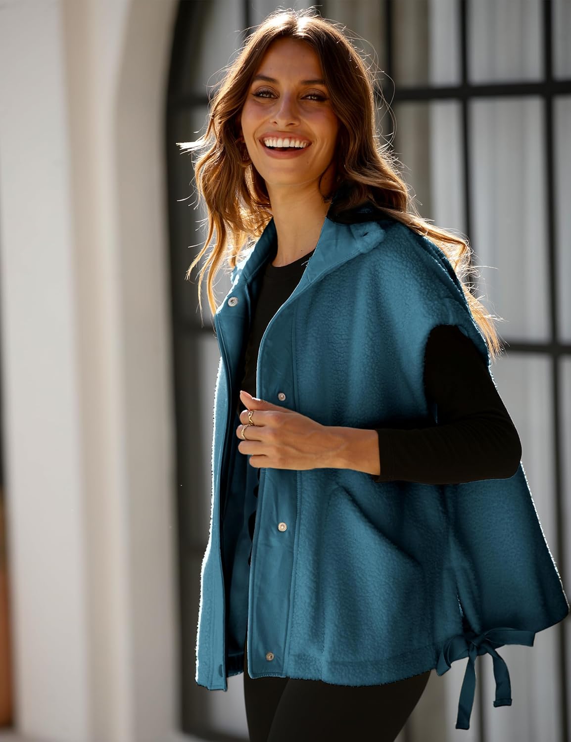 OPCAKM Women's Oversized Fuzzy Fleece Sherpa Vest Button Down Sleeveless Jacket with Pockets