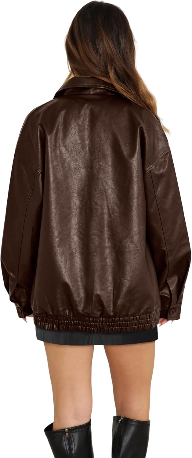 WIHOLL Women's Oversized Faux Suede Leather Jacket Fall Motorcycle Coat Winter Fashion Outfit Y2K Top