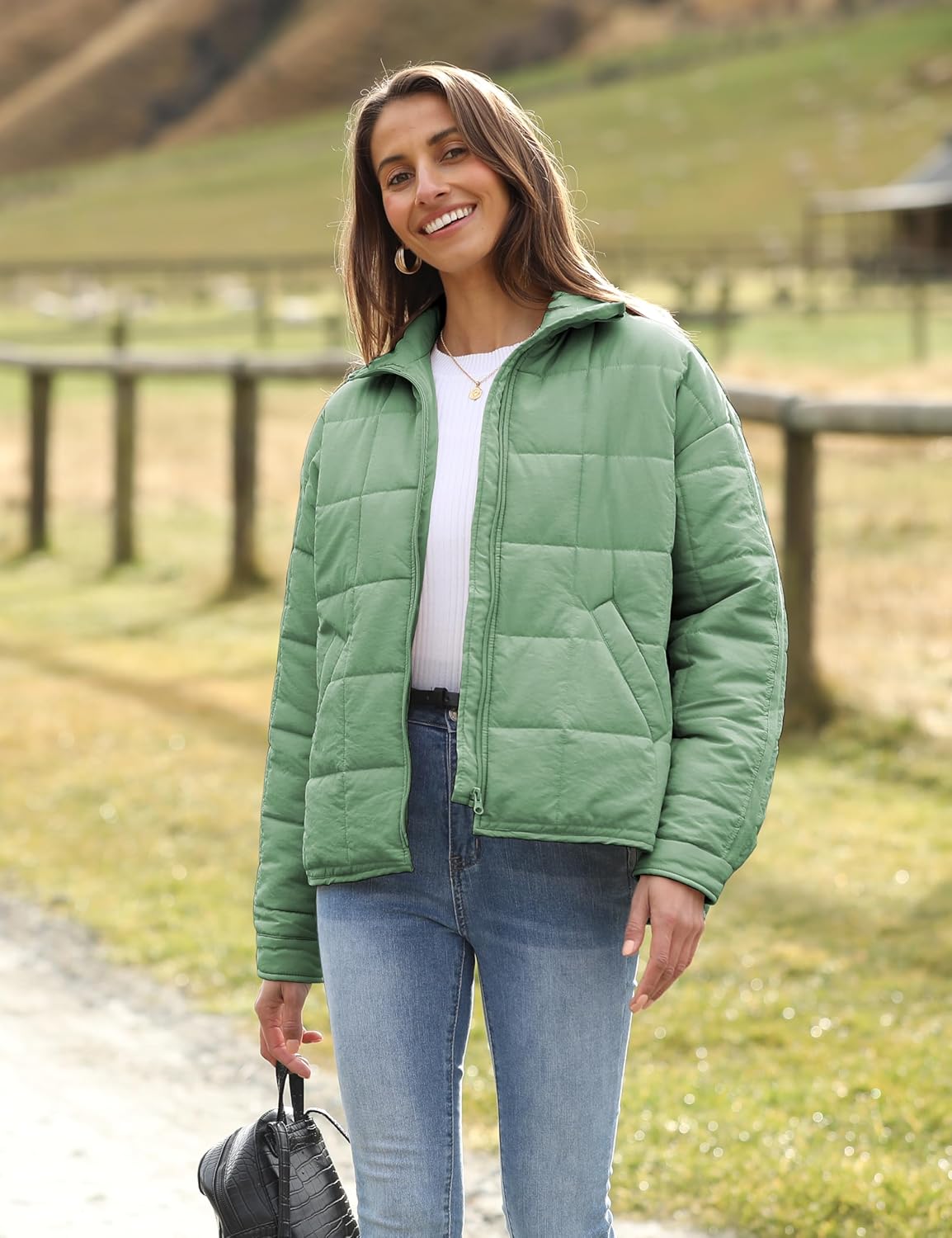 Bianstore Women's Oversized Quilted Splice Lightweight Puffer Jacket Casual Padded Coat