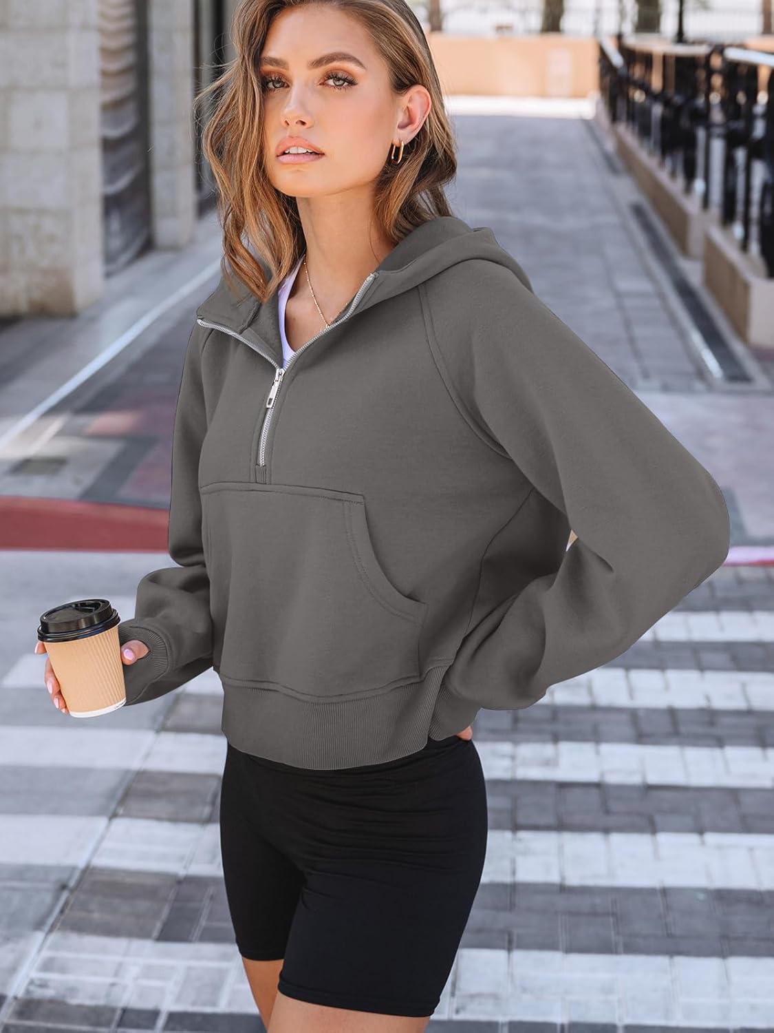 AUTOMET Women's Oversized Fleece Hoodie Zip-Up Sweatshirt Fall 2025 Y2K Workout and Winter Fashion Top