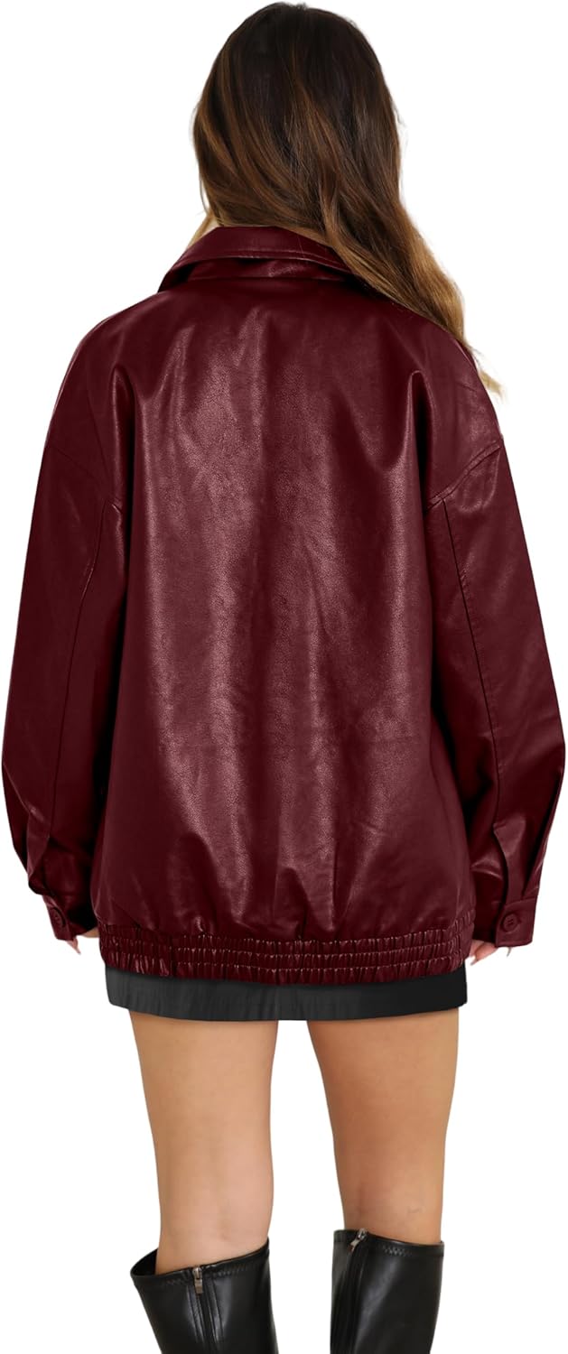 WIHOLL Women's Oversized Faux Suede Leather Jacket Fall Motorcycle Coat Winter Fashion Outfit Y2K Top