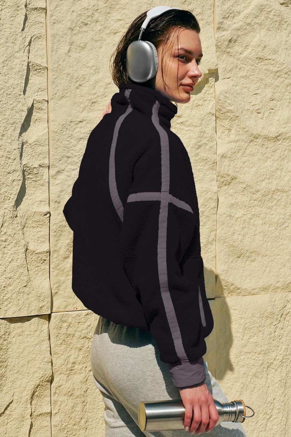 Panadila Women's Oversized Half Zip Sherpa Fleece Pullover Soft Fuzzy Sweatshirt with Pockets