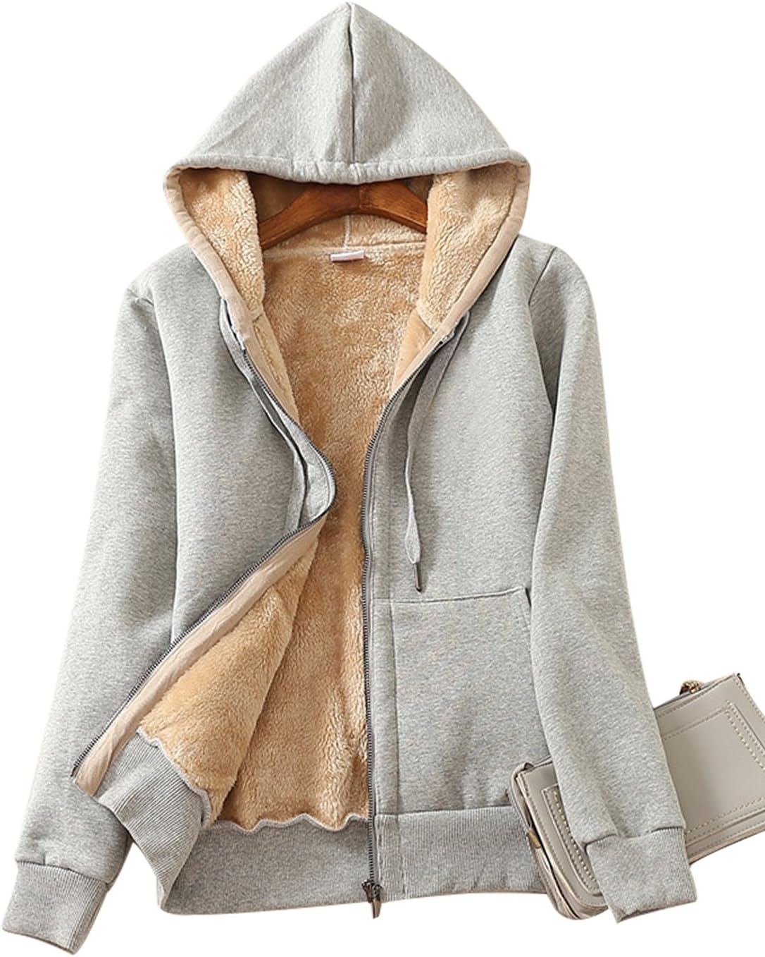 Yeokou Women's Casual Sherpa-Lined Full Zip Hoodie Jacket