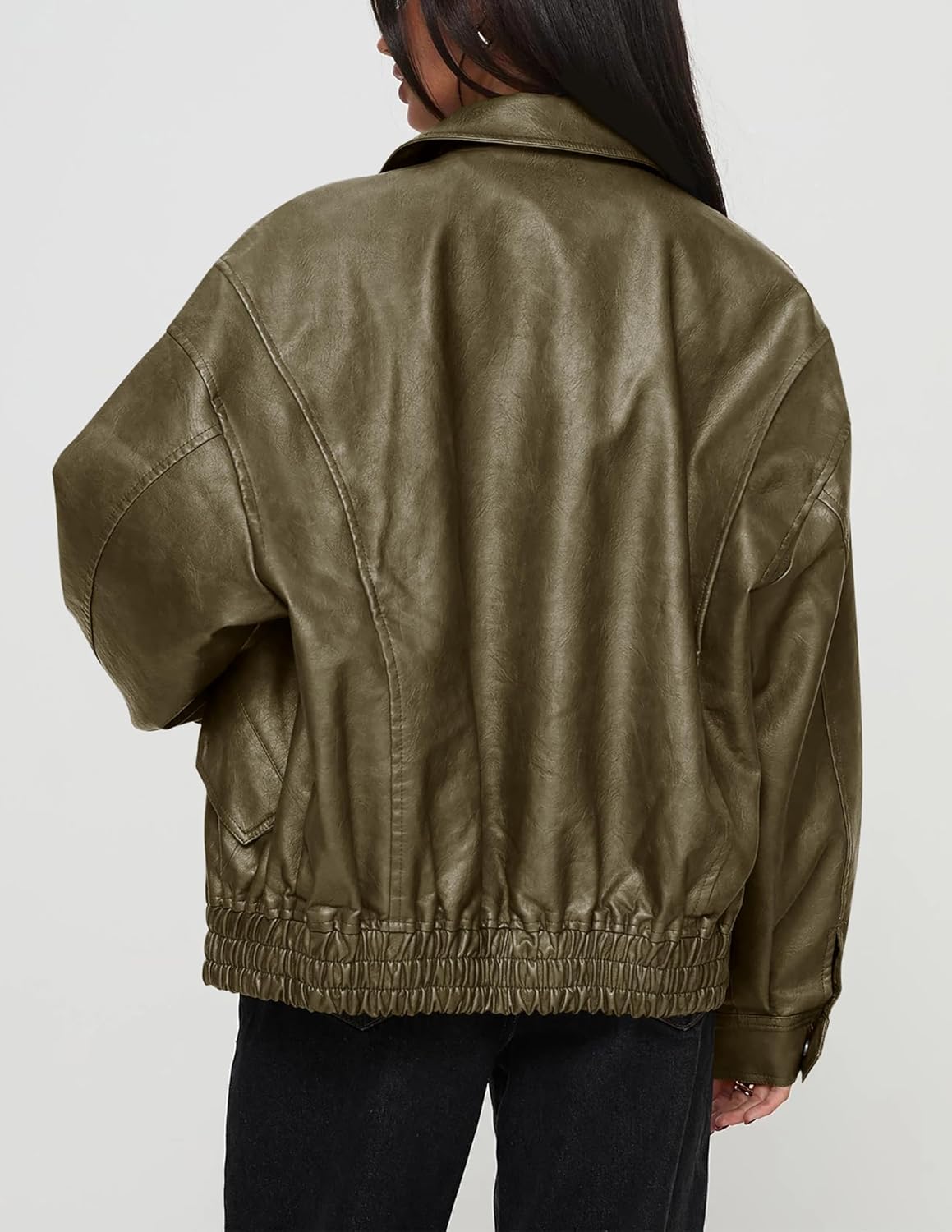 PRETTYGARDEN Women's Oversized Faux Leather Motorcycle Jacket Zip-Up Fall Spring Winter Coat Outerwear