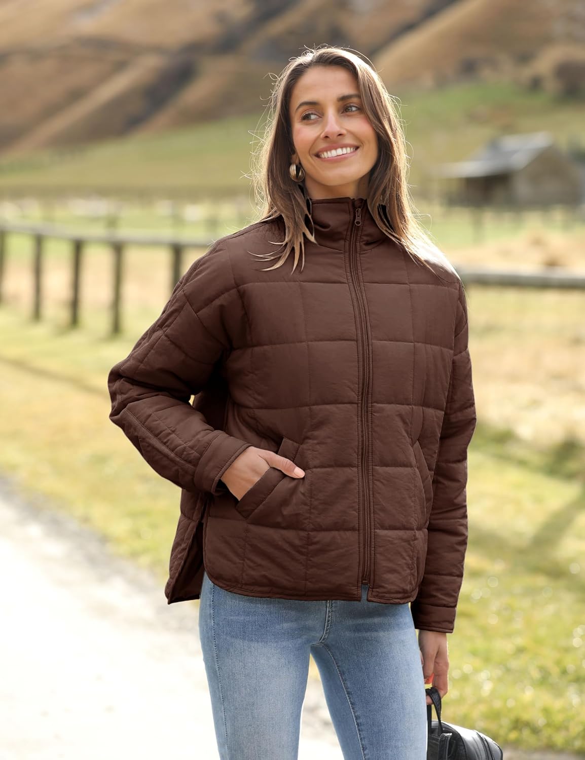 Bianstore Women's Oversized Quilted Splice Lightweight Puffer Jacket Casual Padded Coat