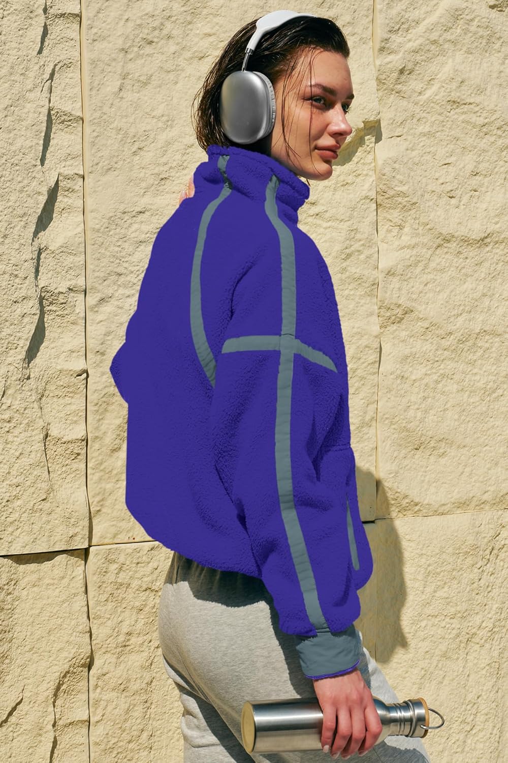 Panadila Women's Oversized Half Zip Sherpa Fleece Pullover Soft Fuzzy Sweatshirt with Pockets