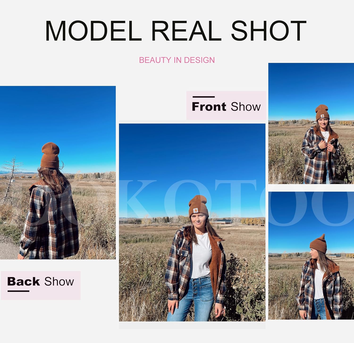 Dokotoo Women's Plaid Fleece Hooded Shacket Long Sleeve Button Down Warm Jacket Coat