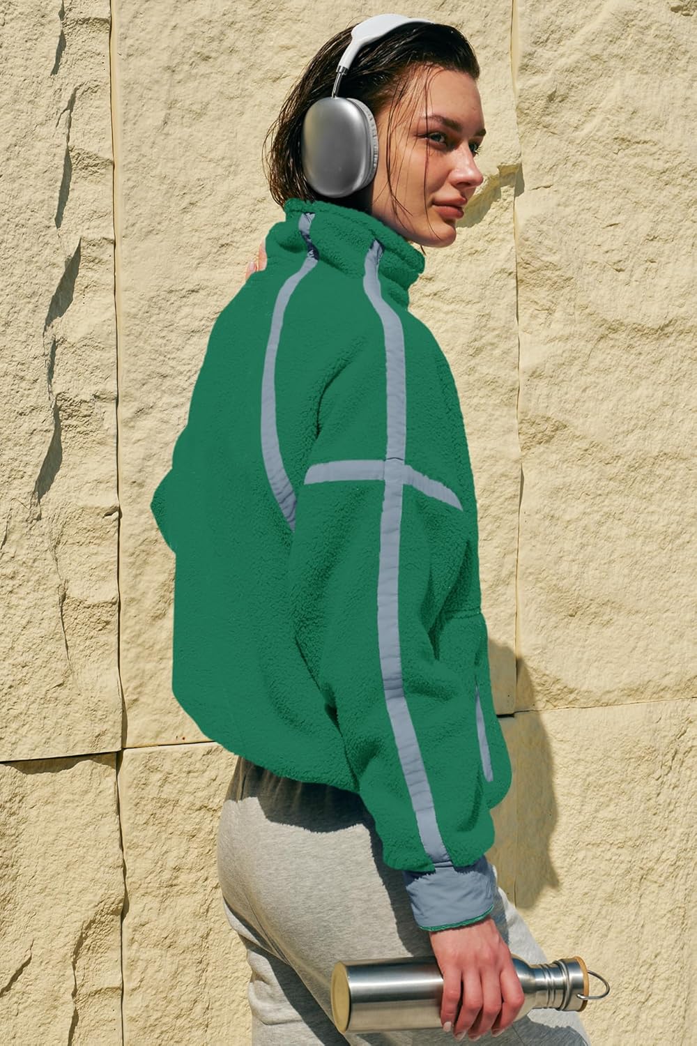 Panadila Women's Oversized Half Zip Sherpa Fleece Pullover Soft Fuzzy Sweatshirt with Pockets