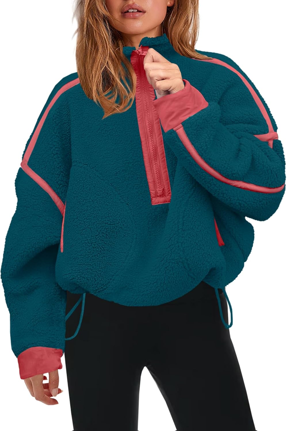 Panadila Women's Oversized Half Zip Sherpa Fleece Pullover Soft Fuzzy Sweatshirt with Pockets
