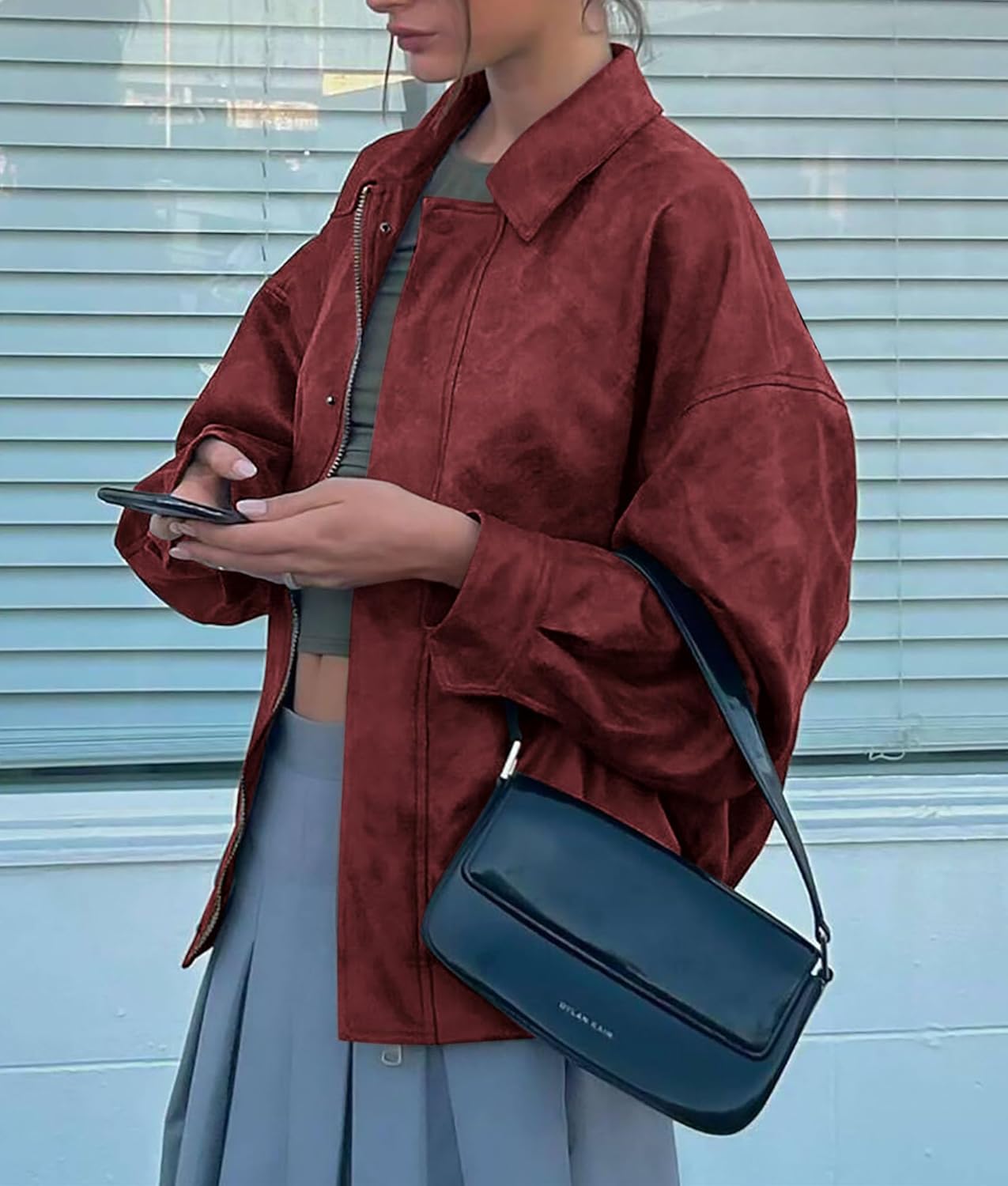 PRETTYGARDEN Women's Oversized Faux Leather Motorcycle Jacket Zip-Up Fall Spring Winter Coat Outerwear