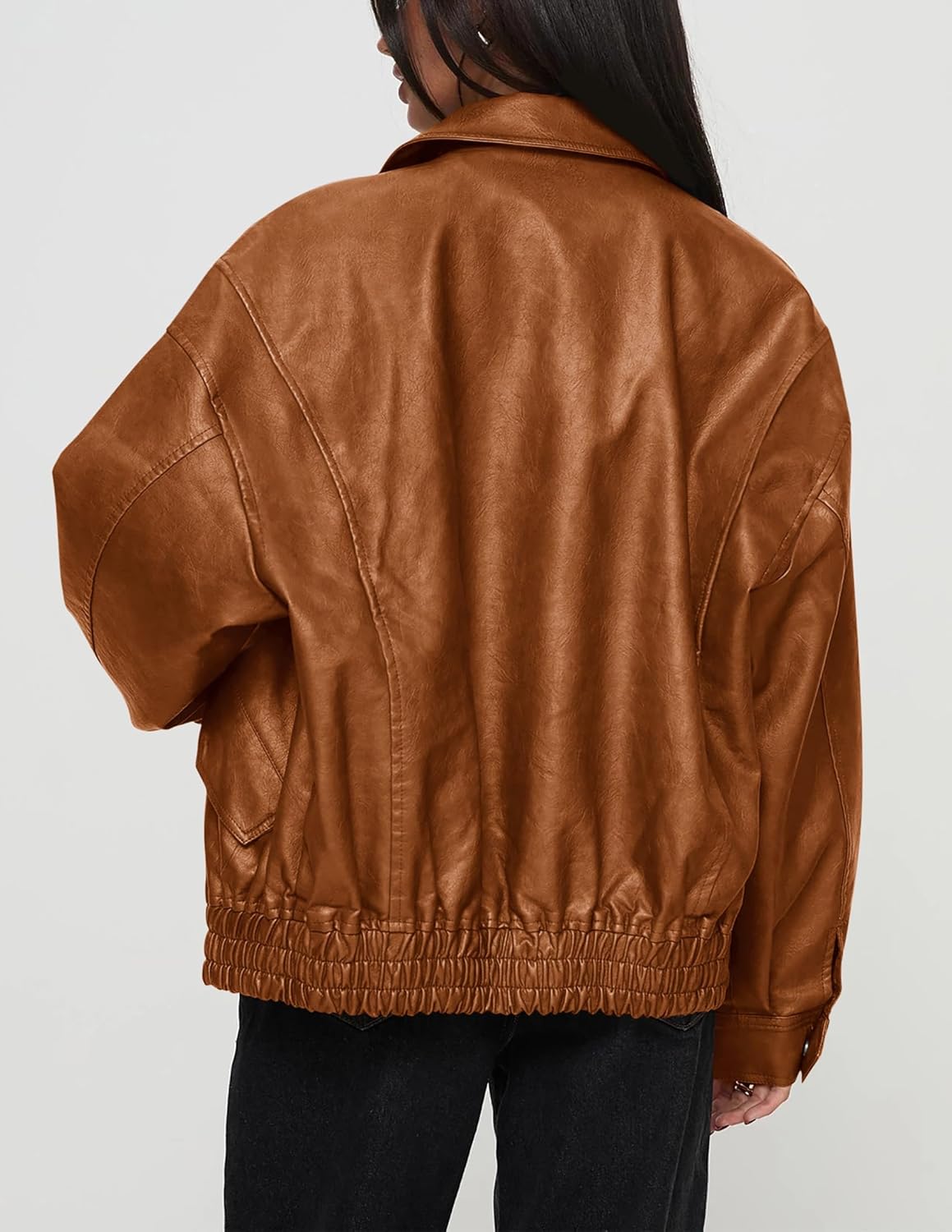 PRETTYGARDEN Women's Oversized Faux Leather Motorcycle Jacket Zip-Up Fall Spring Winter Coat Outerwear