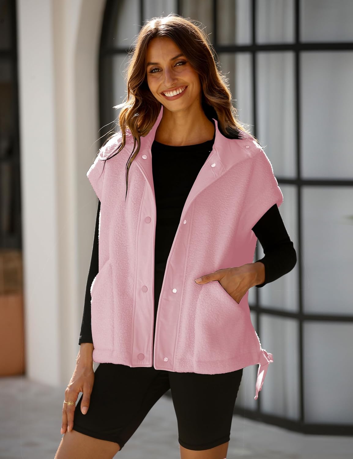 OPCAKM Women's Oversized Fuzzy Fleece Sherpa Vest Button Down Sleeveless Jacket with Pockets