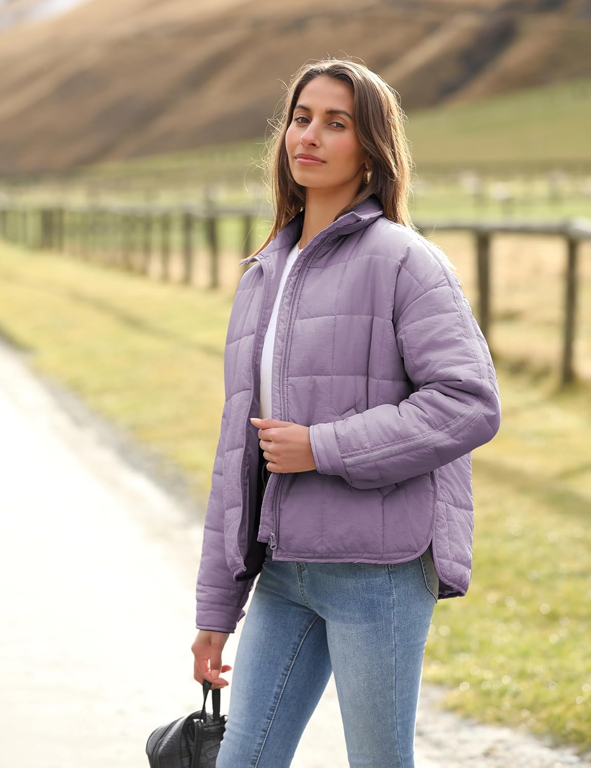 Bianstore Women's Oversized Quilted Splice Lightweight Puffer Jacket Casual Padded Coat