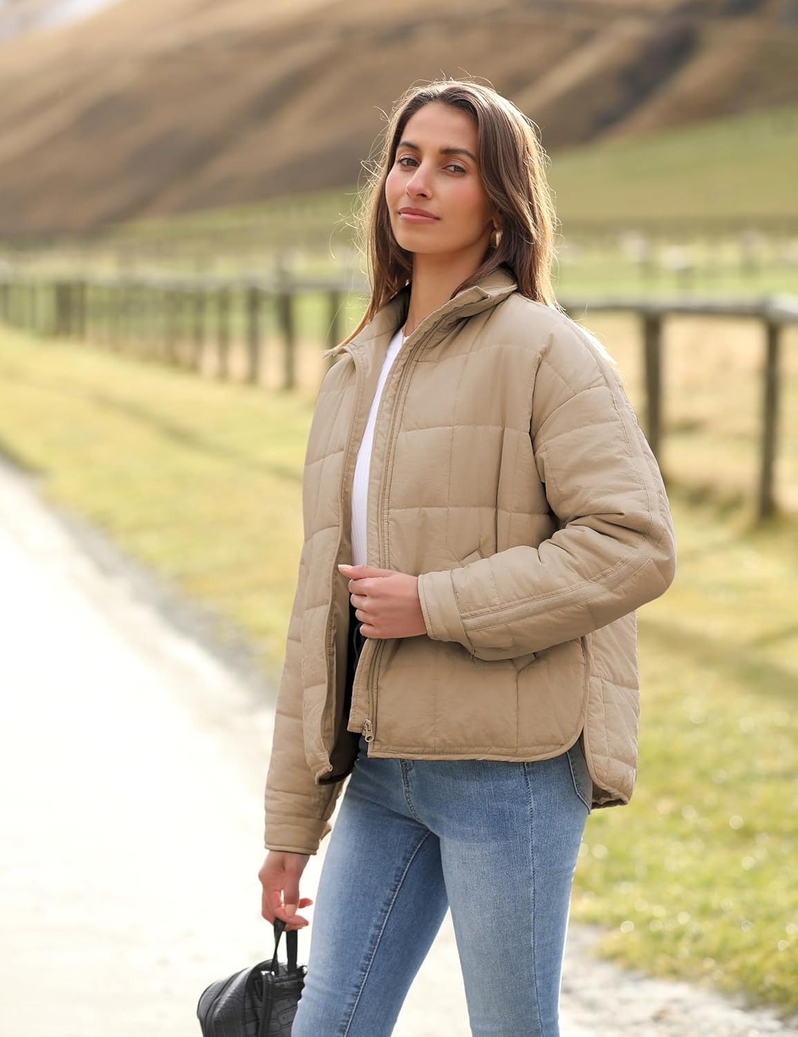 Bianstore Women's Oversized Quilted Splice Lightweight Puffer Jacket Casual Padded Coat