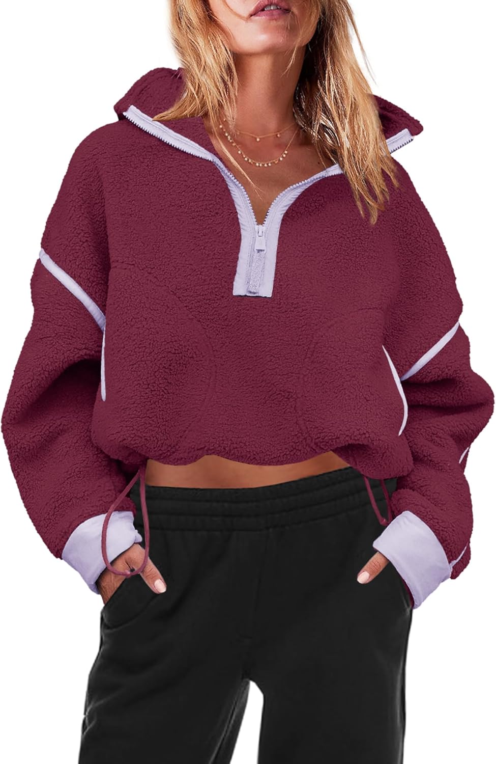 Panadila Women's Oversized Half Zip Sherpa Fleece Pullover Soft Fuzzy Sweatshirt with Pockets