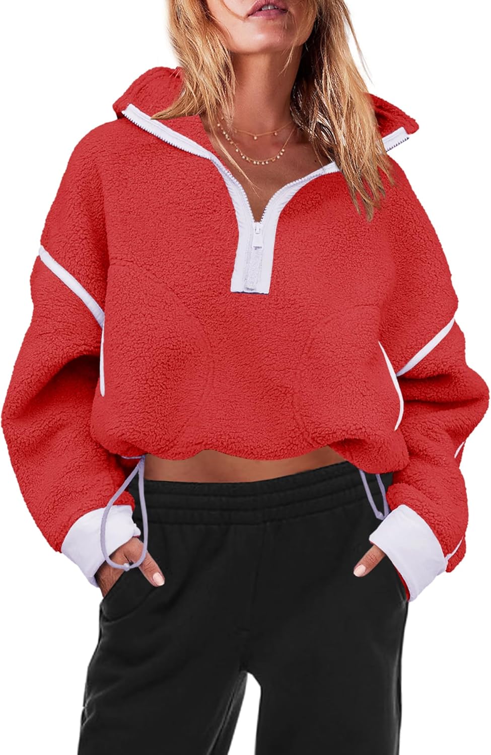 Panadila Women's Oversized Half Zip Sherpa Fleece Pullover Soft Fuzzy Sweatshirt with Pockets