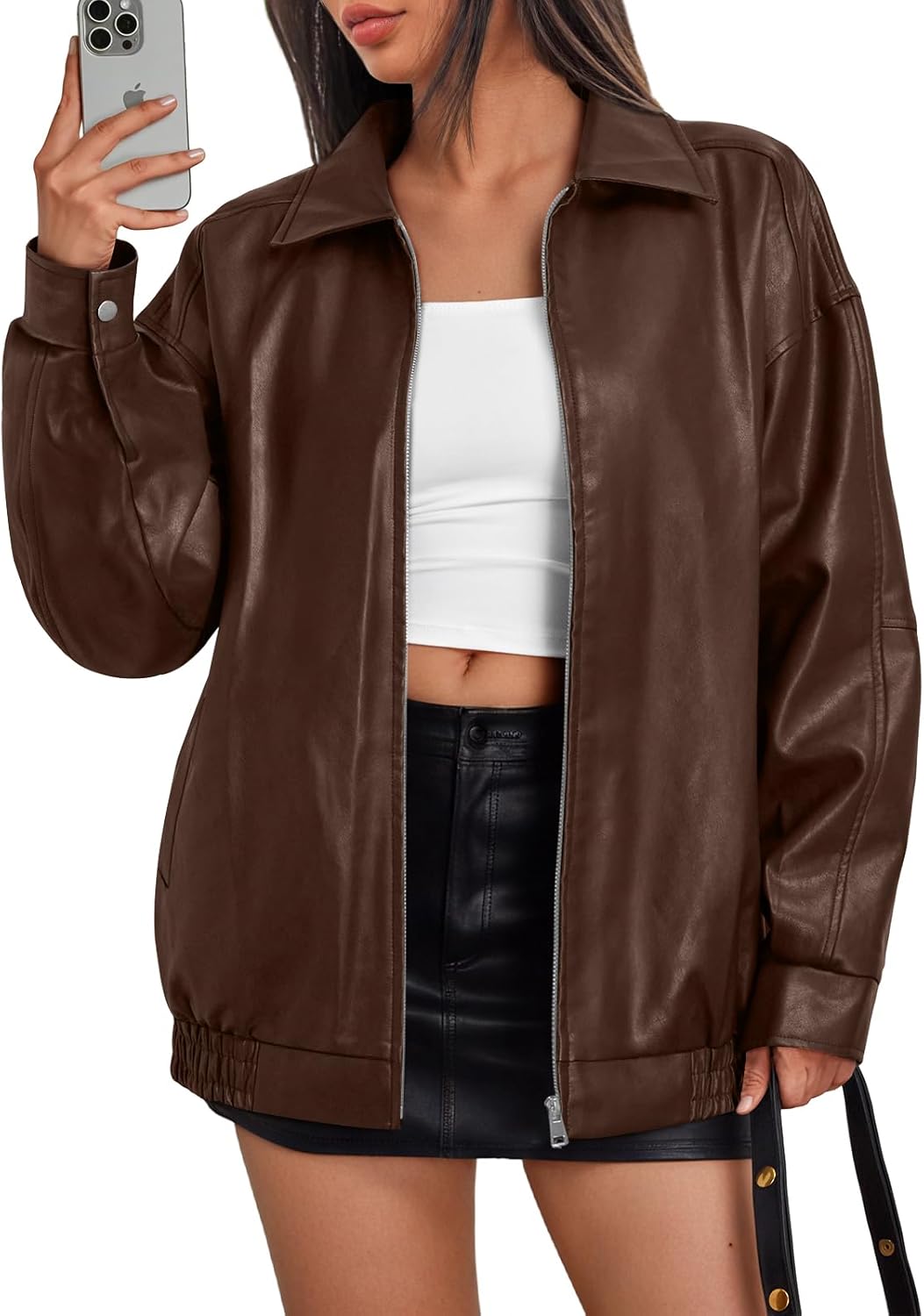 Trendy Queen Women's Oversized Faux Leather Motorcycle Jacket Plus Size Moto Biker Coat Fall 2025 Fashion Outfit