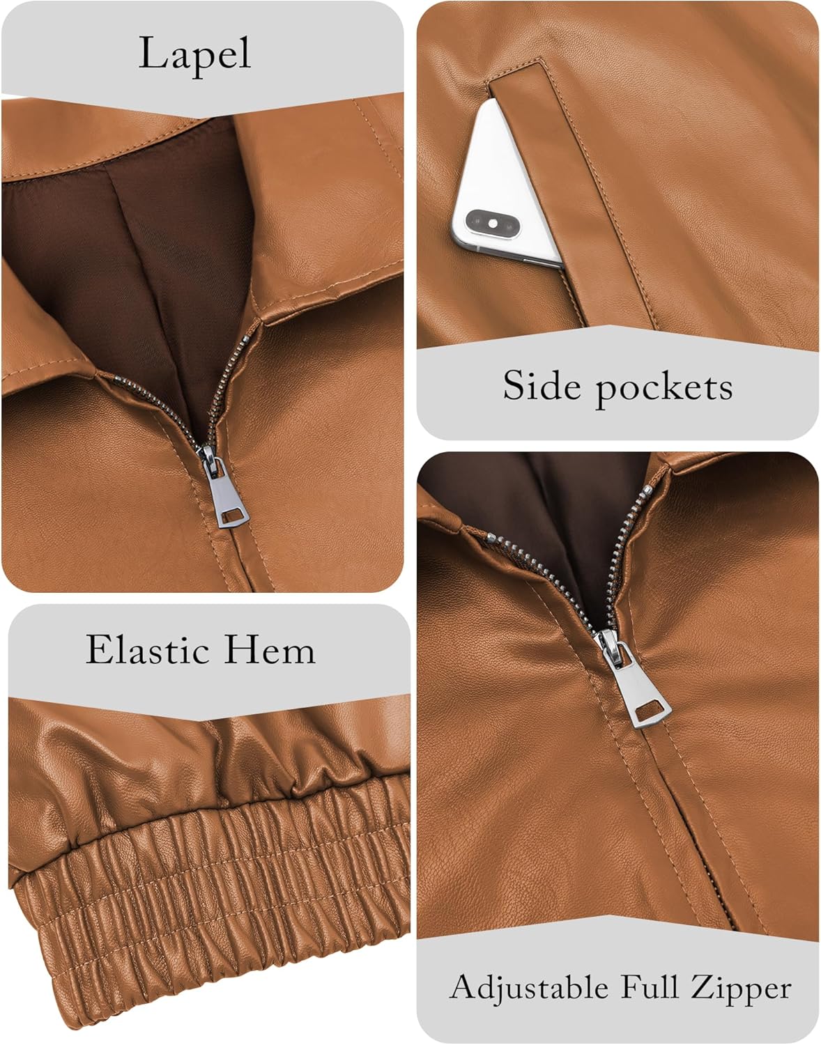 Miladusa Women's Oversized Faux Leather Zip-Up Bomber Motorcycle Jacket with Pockets