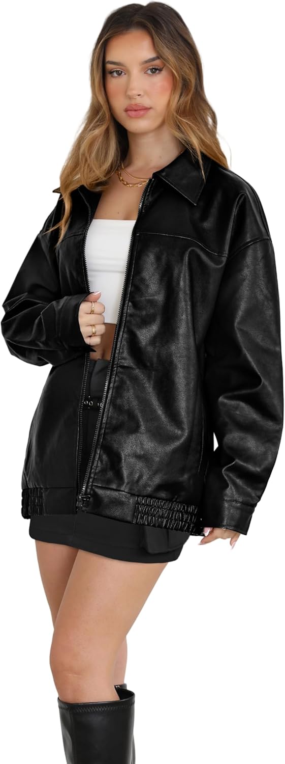 WIHOLL Women's Oversized Faux Suede Leather Jacket Fall Motorcycle Coat Winter Fashion Outfit Y2K Top