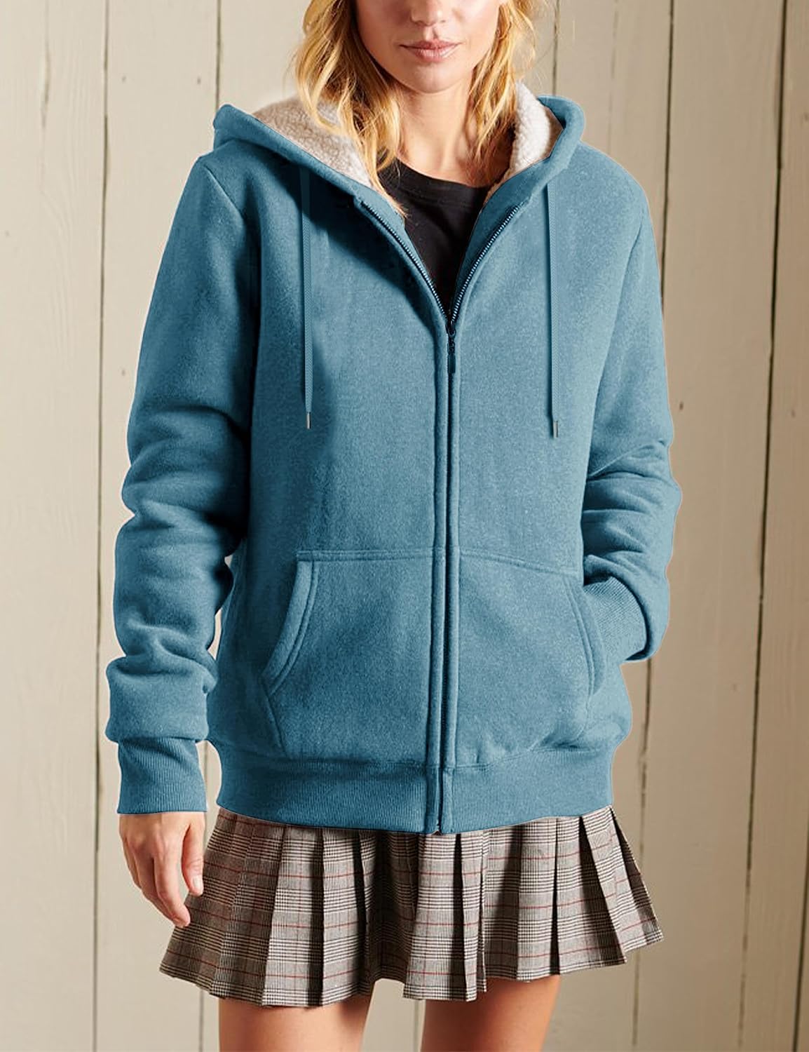 Yeokou Women's Casual Sherpa-Lined Full Zip Hoodie Jacket