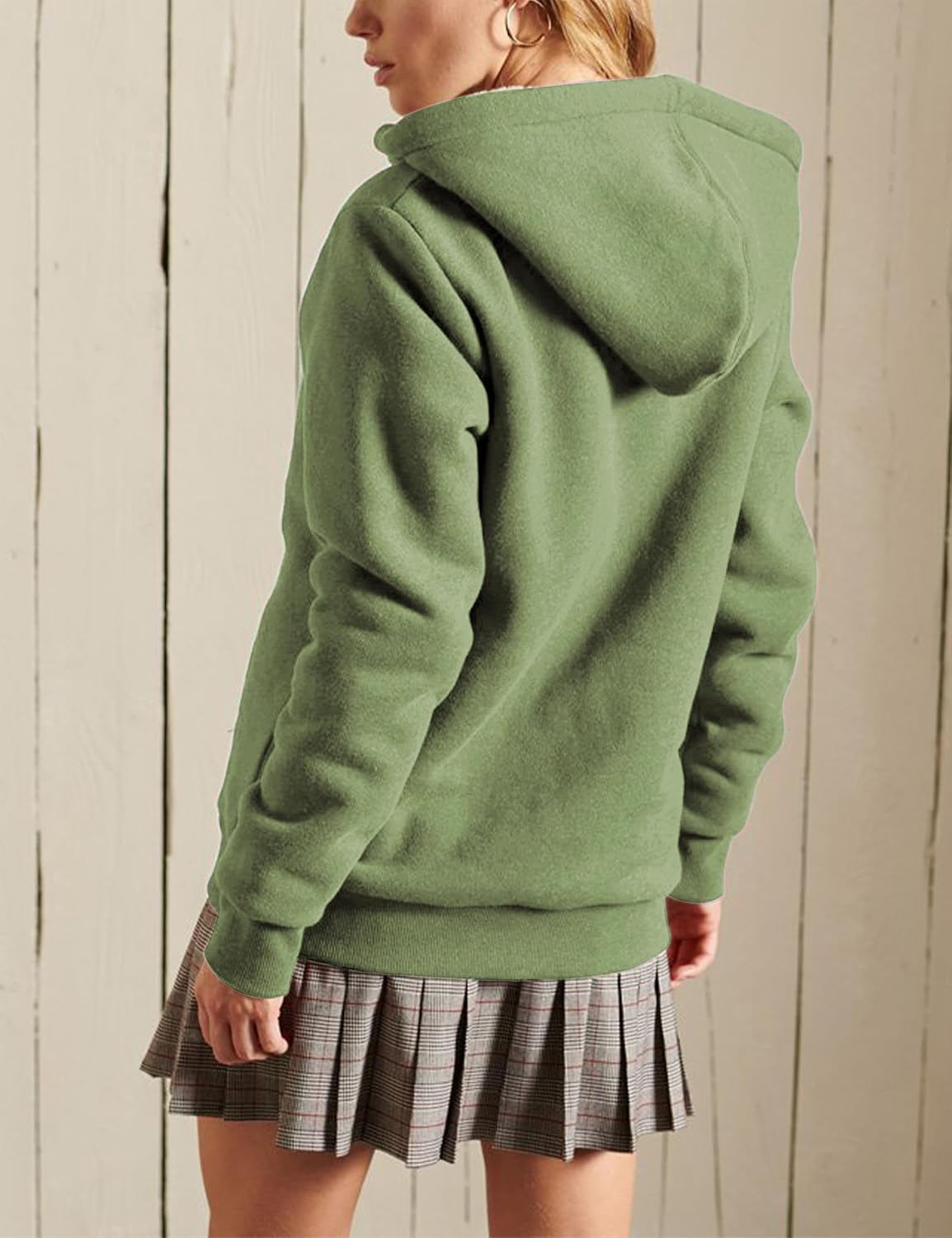 Yeokou Women's Casual Sherpa-Lined Full Zip Hoodie Jacket