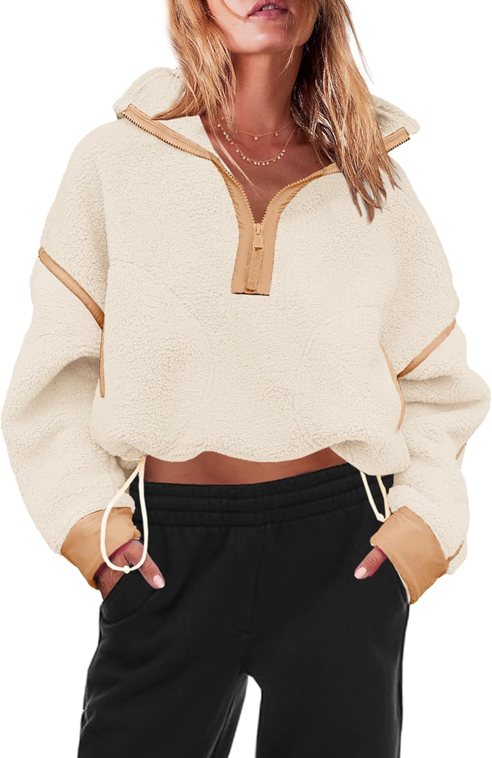 Panadila Women's Oversized Half Zip Sherpa Fleece Pullover Soft Fuzzy Sweatshirt with Pockets