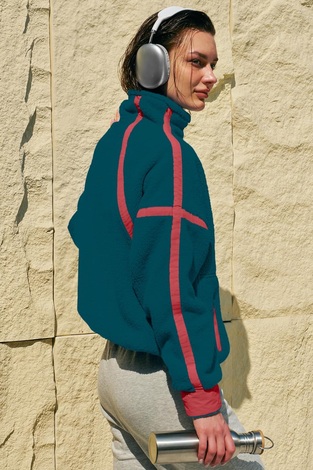 Panadila Women's Oversized Half Zip Sherpa Fleece Pullover Soft Fuzzy Sweatshirt with Pockets