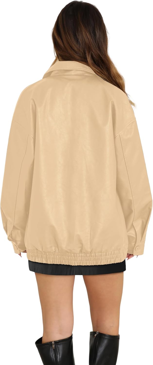 WIHOLL Women's Oversized Faux Suede Leather Jacket Fall Motorcycle Coat Winter Fashion Outfit Y2K Top