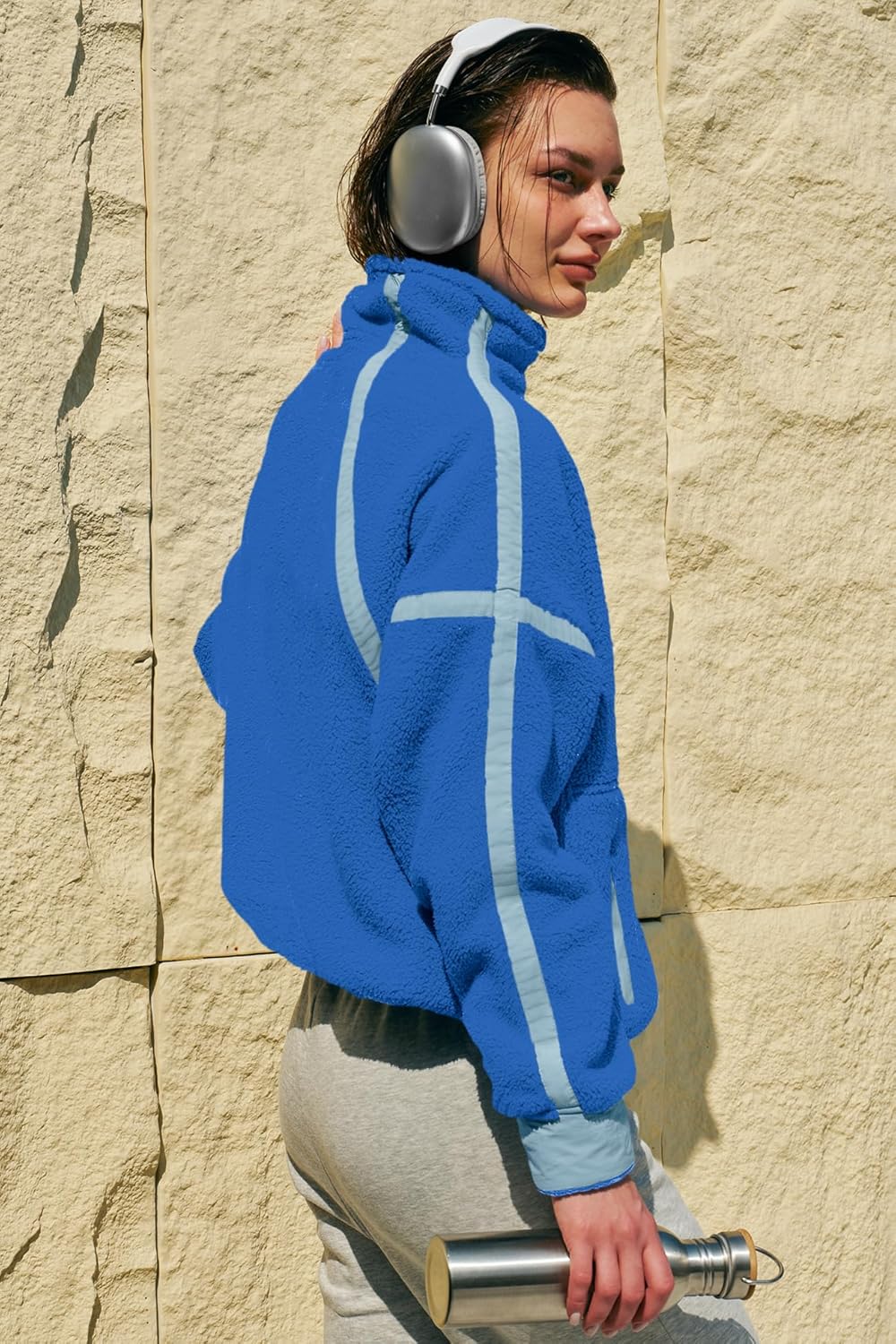 Panadila Women's Oversized Half Zip Sherpa Fleece Pullover Soft Fuzzy Sweatshirt with Pockets