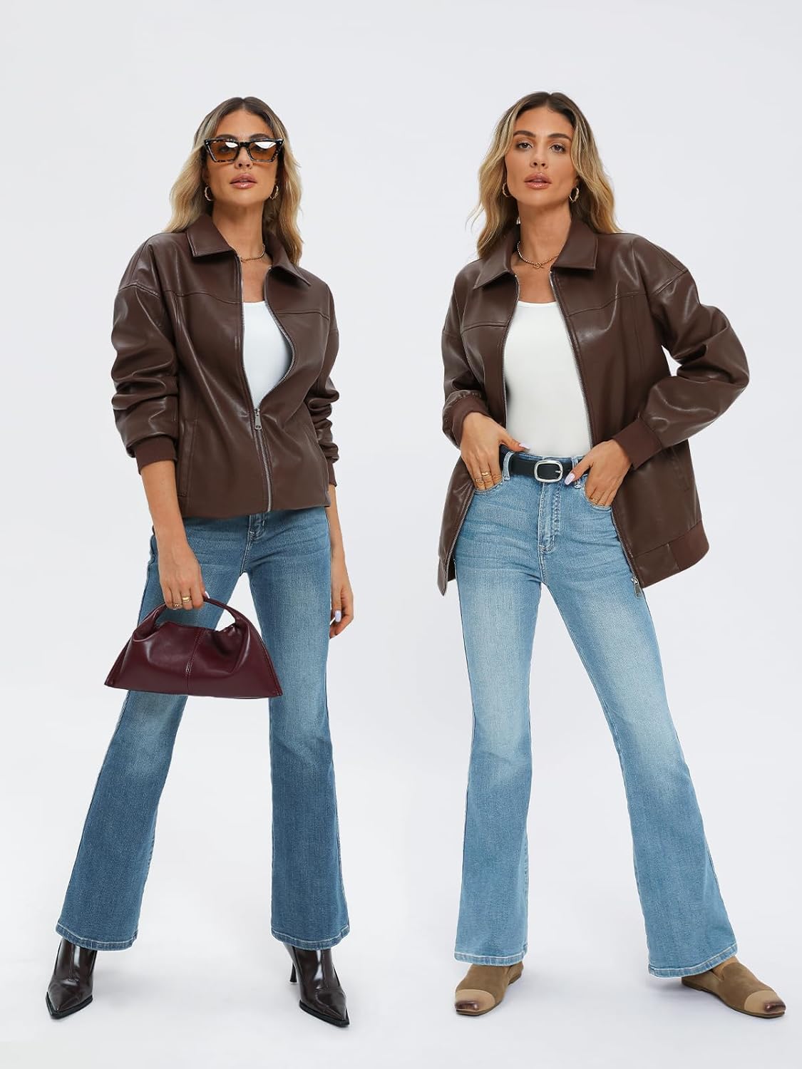 AUTOMET Women's Oversized Faux Leather Zip-Up Motorcycle Bomber Jacket Fall 2025 Trendy Winter Outfit