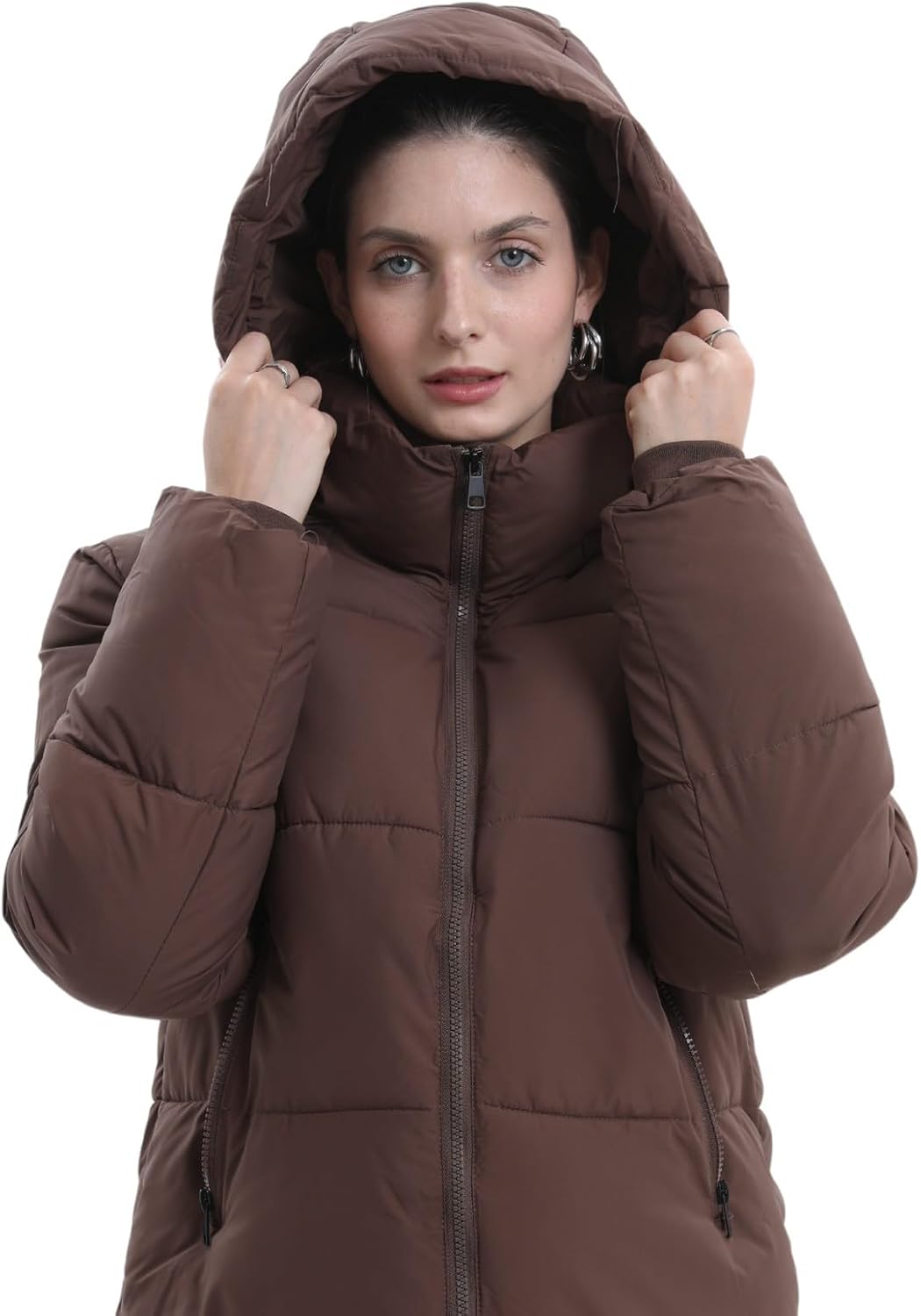 Women's Cropped Quilted Puffer Jacket with Removable Hood and Zippered Pockets Short Winter Coat