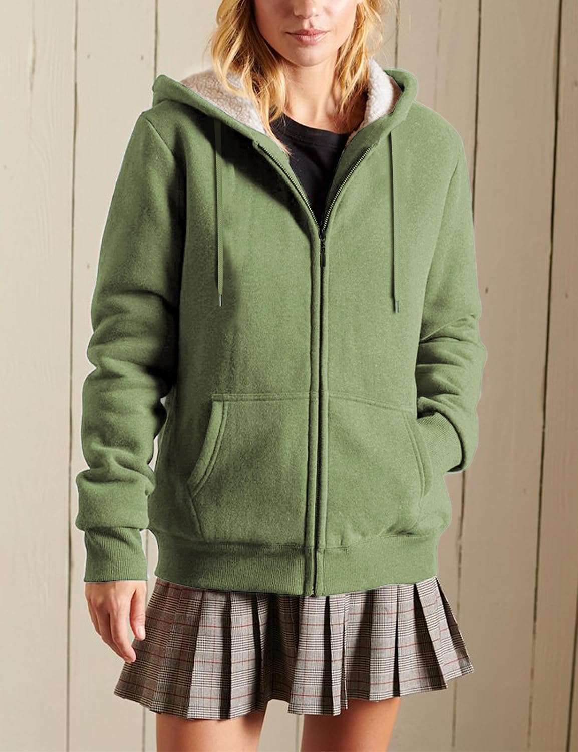 Yeokou Women's Casual Sherpa-Lined Full Zip Hoodie Jacket