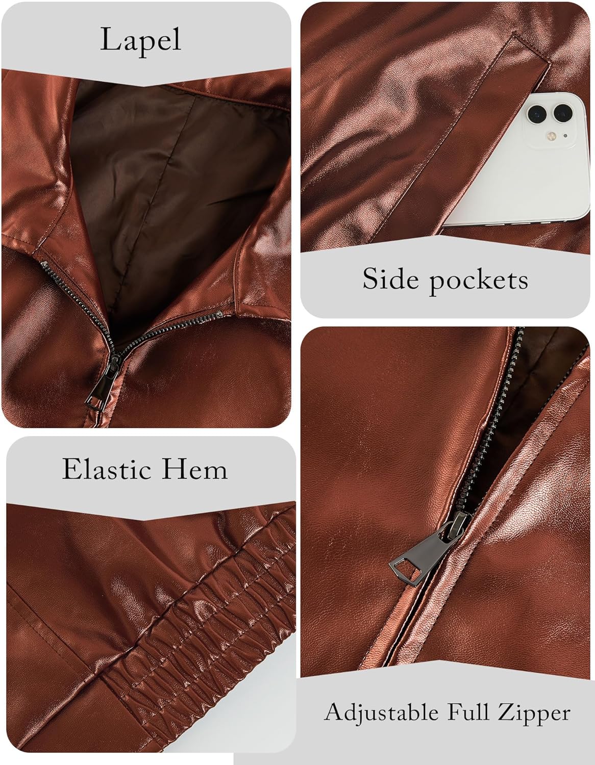 Miladusa Women's Oversized Faux Leather Zip-Up Bomber Motorcycle Jacket with Pockets