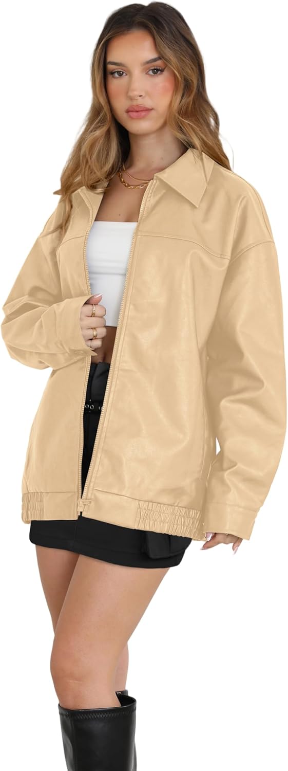 WIHOLL Women's Oversized Faux Suede Leather Jacket Fall Motorcycle Coat Winter Fashion Outfit Y2K Top