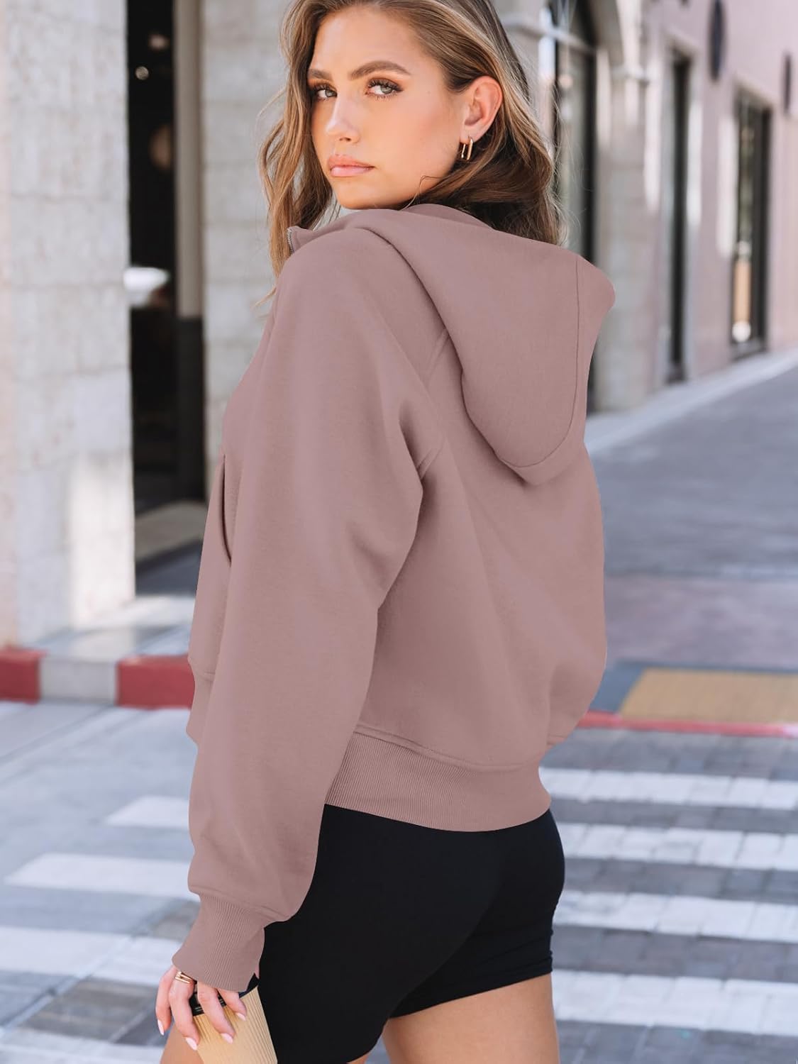 AUTOMET Women's Oversized Fleece Hoodie Zip-Up Sweatshirt Fall 2025 Y2K Workout and Winter Fashion Top