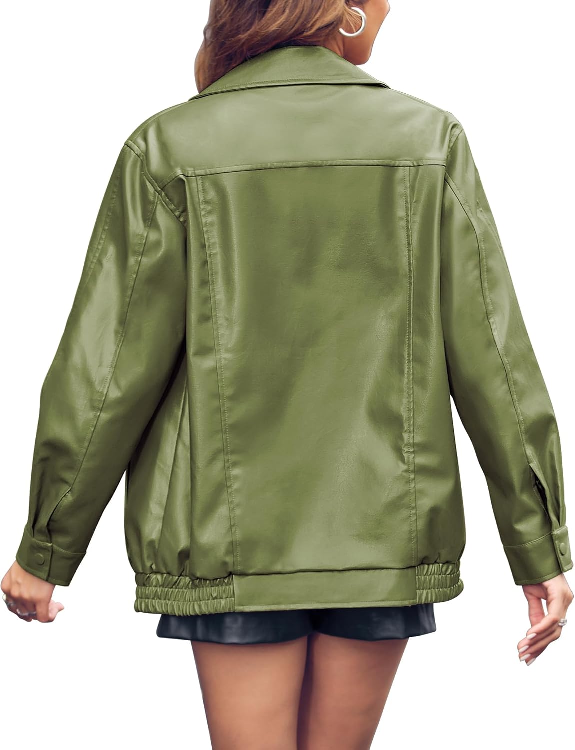 Miladusa Women's Oversized Faux Leather Zip-Up Bomber Motorcycle Jacket with Pockets