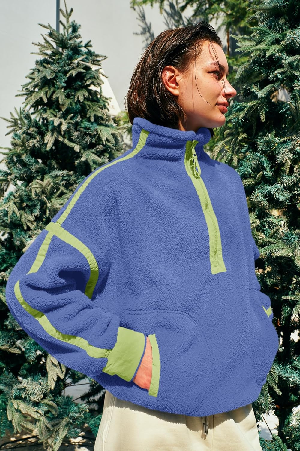 Panadila Women's Oversized Half Zip Sherpa Fleece Pullover Soft Fuzzy Sweatshirt with Pockets