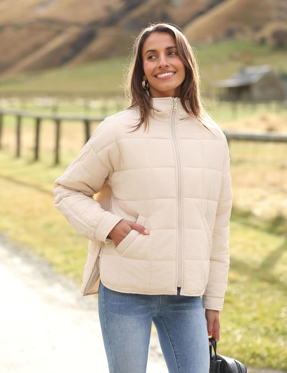 Bianstore Women's Oversized Quilted Splice Lightweight Puffer Jacket Casual Padded Coat