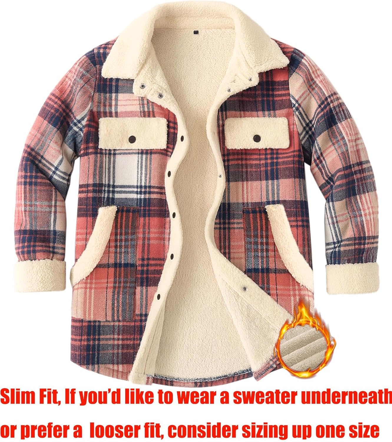 Zeagoo Women's Plaid Flannel Sherpa Lined Shacket Fleece Button Down Cozy Warm Fall Winter Jacket Coat S-XXL