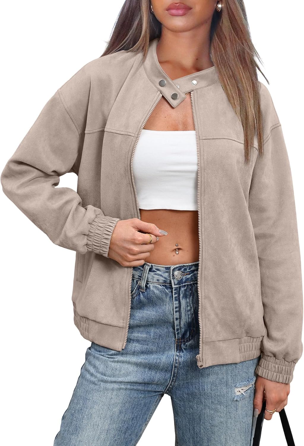 Sampeel Women's Faux Leather Oversized Motorcycle Jacket 2025 Fall Fashion Bomber Coat Winter Outfit