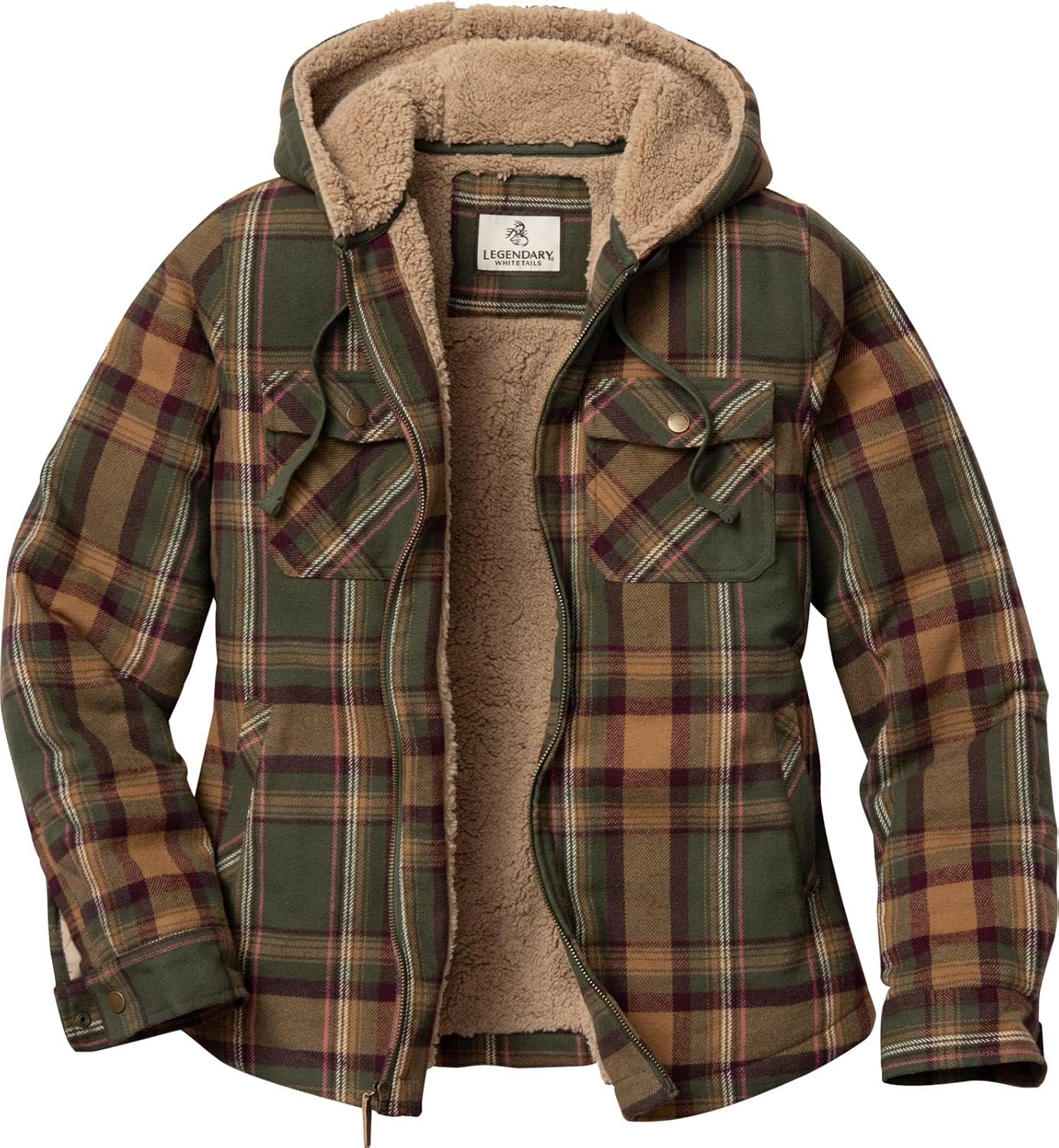 Legendary Whitetails Women's Berber-Lined Hooded Shacket Button Down Shirt Jacket with Drawstring Hood